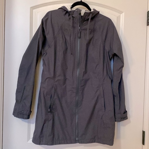 PrAna Rain Jacket Wind breaker Anorak  Womens Sz M charcoal grey Longline Beach - Picture 1 of 16